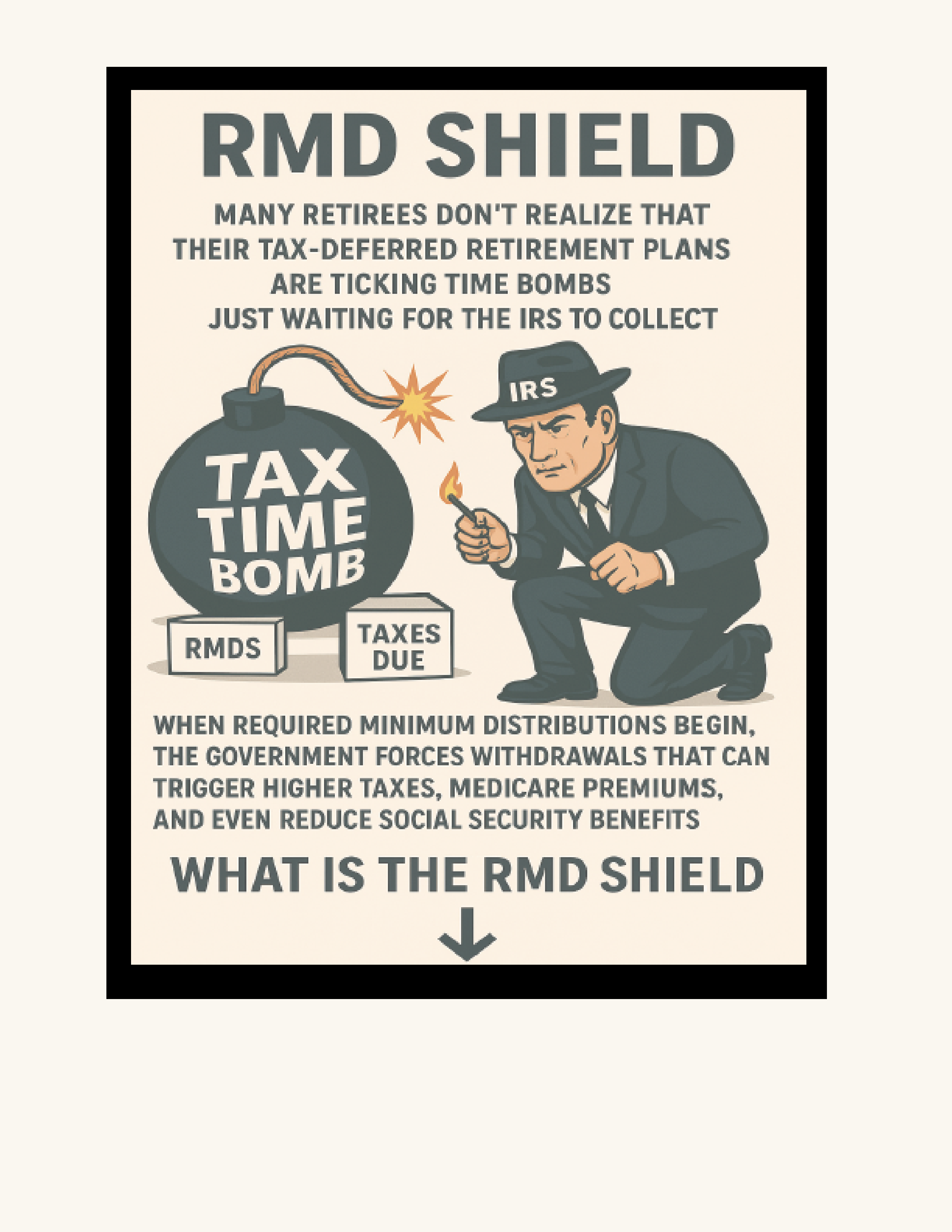 IRS agent lighting the fuse on a tax time bomb